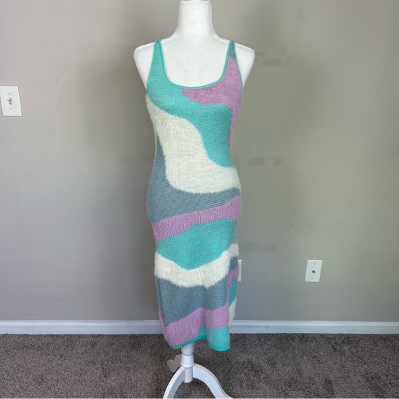 INTERDEE FITTED SWIRL PRINT MIDI DRESS OPEN BACK SIZE SMALL - Picture 7 of 13